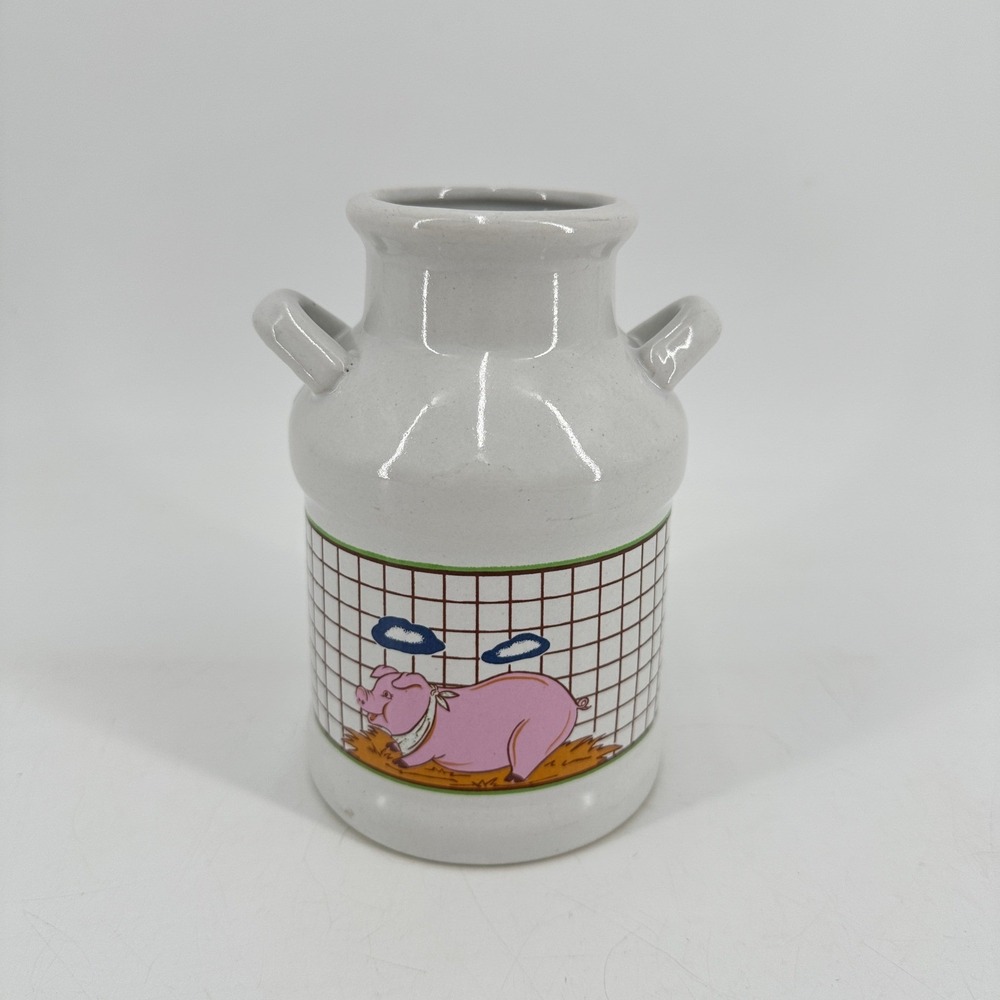 Nevco Vintage Pig Ceramic Milk Can Crock White Farmhouse Decor Small Jug